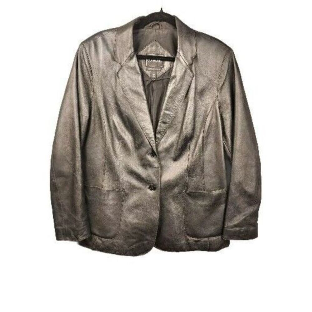 Outbrook‎ Women's Black Lambskin Leather Jacket Large Two Button *Some Wear See
